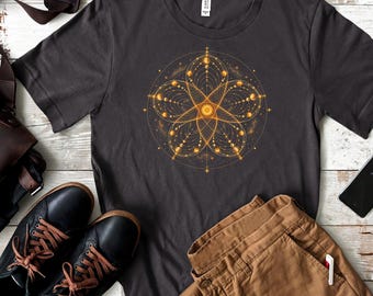 Venus Orbit Inspired Golden Flower Shirt, Planetary Dance Astronomy Tee, Physics Gift, Space Geometry Science T-Shirt