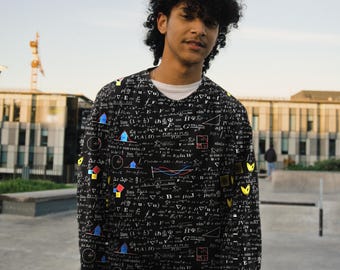Math Formula Sweatshirt, All Over Print Physics Equations Crewneck, Math Teacher Gift, Engineer Gift, Science Nerd Sweater - Color