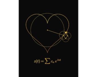Fourier Series Heart Poster, Gold on Black Math Valentine Art Print (18x24 in)