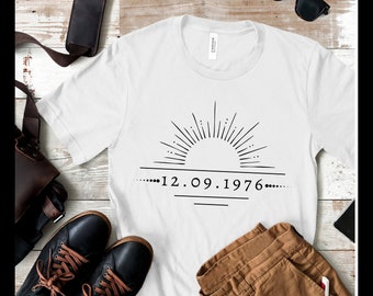 CUSTOM Birthday t-shirt | gift for anniversary | sunset tshirt | sunrise tee | illustration | best modern shirt | personalization | bday