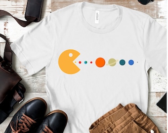 Pacman inspired T-shirt | planets tee | solar system | earth | sun |