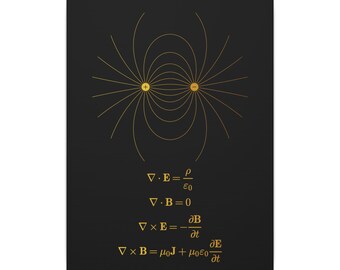Maxwell's Equations Canvas, Electromagnetism Field Lines Wall Art, Physics Wall Art, Gold on Black Classroom Decor, Physics Teacher Gift