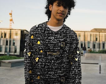 Math Formula Sweatshirt, All Over Print Physics Equations Crewneck, Math Teacher Gift, Engineer Gift, Science Nerd Sweater - Gold