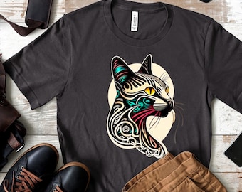 Colorful Cat Unisex Tee, Fantasy Cat Lover T-Shirt, Cute Kitty Shirt, Vibrant Feline Top, Whimsical Kitten Tee for Cat Owners