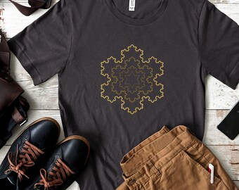 Koch Snowflake Shirt, Fractal Christmas Tee, Math Teacher Christmas Gift, Geometry Snowflake T-Shirt, Gold on Dark