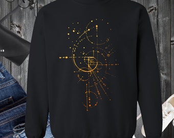 Fibonacci | Sweatshirt | MathArt | Gold | GeometricStyle | Fashion | ScienceInspired | Stylish | MathGeek | UniqueDesign | MathematicalStyle