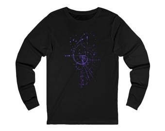 Purple Glow Fibonacci Long Sleeve Tee, Unisex Long Sleeve Shirt, Purple Tee Shirt, Fibonacci Pattern Top, Long Sleeve Graphic Tee, Unisex