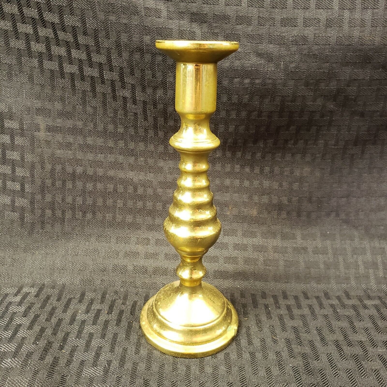 English Brass Candlestick With Push up Rods , Antique 19th Century  Victorian Brass Beehive Candlestick Holders 
