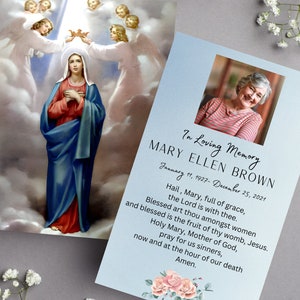 Biglietto di preghiera, Maria, Vergine Maria, Assunzione di Maria, Cattolica, Madre Maria, Biglietto funebre, Servizio commemorativo, Incoronazione di maggio, Modello, Carta Santa