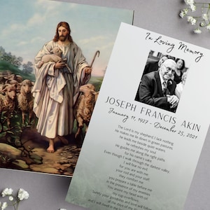 Karty modlitewne, Dobry Pasterz, Pan jest moim Pasterzem, Psalm 23, Katolickie karty modlitewne, Pogrzeb, Karty pamiątkowe, Uroczystość żałobna, Szablon