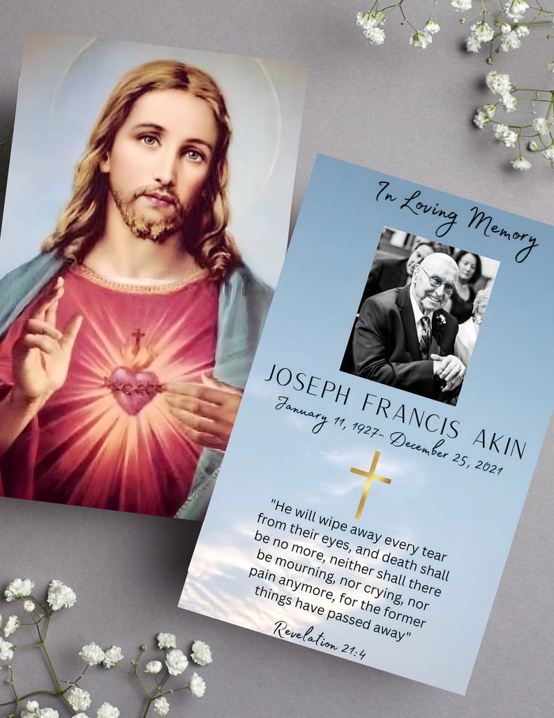 Prayer Cards, Sacred Heart of Jesus, Memorial Cards, Catholic Prayer Cards, Customizable Prayer