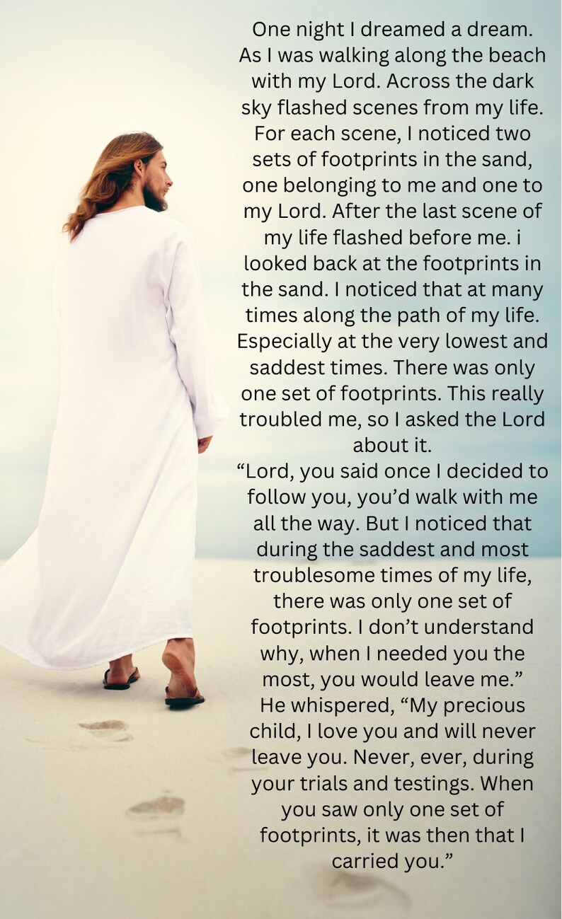 Prayer Cards, Footprints Poem, Footprints in the Sand, Catholic Prayer ...
