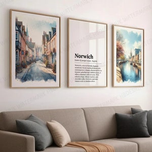 Norwich Poster Prints - Set of 3 Posters | Watercolour Wall Art Decor | Travel Poster | Wall Hanging | Norfolk Artwork Gift | UK Painting