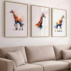 Giraffe Print Set - 3 Wandbilder Poster | Tier Wohnkultur | Aquarell Malerei Design | Giraffen Kunstwerk | Natur Poster | Raum Geschenk