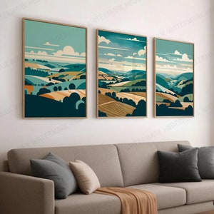 Láminas de South Downs: juego de 3 carteles, decoración de pared, póster de viaje, ilustración de South Downs Way, obra de arte del Reino Unido, regalo, parque nacional