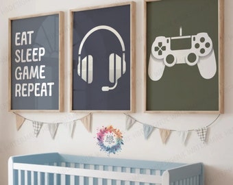 Decoración de dormitorio para niños: Juego de 3 impresiones de pósteres de videojuegos, arte de pared para habitación de adolescentes, póster de videojuegos, obra de arte infantil, regalo para niño.