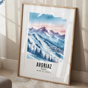 Avoriaz Poster Print - Watercolour Ski Alpine Art  | Travel Wall Artwork | Skiing Gifts | French Alps Decor | Snowboarding Resort Gift