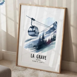 La Grave Poster Print - Watercolour Ski Alpine Art  | Travel Wall Artwork | Skiing Gifts | French Alps Decor | Snowboarding Resort Gift