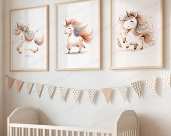 Unicorn Nursery Prints - Set of 3 Posters | Kids Bedroom Wall Art | Watercolour Artwork | Childrens Gifts | Girls Playroom Decor Print