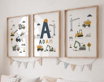 Nursery Digger Prints - Boys Digger Art, Kids Personalised Transport Vehicle Decor
