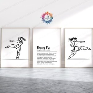 Kung Fu Poster Print Set - 3 Prints | Wall Art Gifts | Boxing Gift | Definition Gifts | Martial Arts Decor | Girls Bedroom Artwork