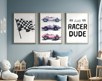 Car Nursery Print - Set of 3 Posters | Little Racer Dude Nursery | Racing Playroom Wall Art | Boys Bedroom Decor | Kids Cars Artwork Gifts