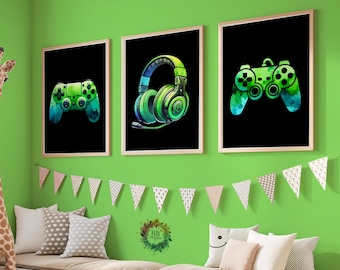 NBYARTQ 3 Stks Cool Gaming Wall Art Retro Video Gamer Aquarel Posters Foto's Kleurrijke Neon Gamepad Canvas Schilderij Prints voor Jongens Kamer Kinderen Gamer Kamer Slaapkamer voor Jongens : PPV