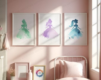 Prinsessor Barnrumstavlor - Set med 3 posters | Prinsessatryck för barn | Väggkonst för flickrum | Sovrumsinredning | Konstverk för lekrum | Babypresenter
