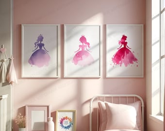 Girls Princess Nursery Prints - Set of 3 Pink Posters | Kids Princess Print | Girls Room Wall Art | Bedroom Decor | Playroom Artwork | Gifts
