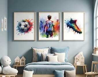 Football Posters Personalised- Set of 3 Prints | Boys Bedroom Decor | Kids Room Wall Art | Soccer Artwork | Custom Teen Footballer Gifts