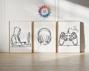 Pósteres minimalistas de videojuegos: juego de 3 láminas de gamers, decoración para dormitorio infantil, obra de arte para regalar, habitación de niñas, póster de videojuegos para pared.