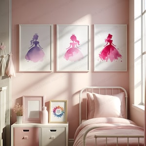 Babyprints prinsessen meisjes: set van 3 roze posters | Prinsessenprint voor kinderen | Muurkunst meisjeskamer | Slaapkamerdecoratie | Speelkamerkunstwerk | Cadeaus