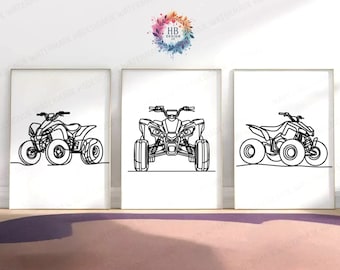 Quad Bike Prints - Minimal Nursery Decor | Set of 3 Posters | Transport Wall Art | Kids Boys Room Home Wall Art | Vehicle Line Drawing