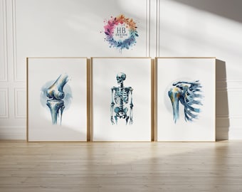 Chiropractor Poster Prints - 3 Watercolor Posters | Chiropractic Office Decor | Anatomy Wall Art | Chiro Clinic Artwork | Medical Room Print