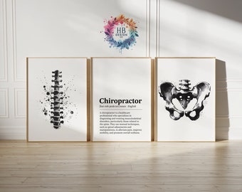 Chiropractor Definition Prints - 3 Watercolour Posters | Chiropractic Office Decor | Anatomy Wall Art | Chiro Clinic Artwork | Medical Room