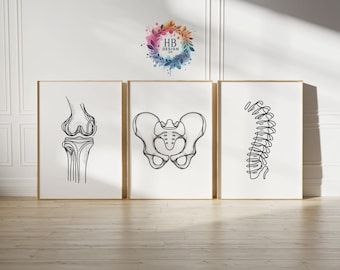 Chiropractic Poster Set - 3 Line Art Prints | Chiropractor Office Decor | Anatomy Wall Art | Chiro Clinic Artwork | Medical Room Print