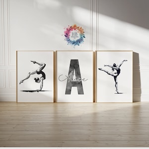 Personalised Gymnastics Posters - Set of 3 Prints | Boys Girls Bedroom Decor | Custom Gymnastic Wall Art | Kid Room Decor | Watercolour Gift