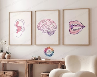 Minimalistiska logopedtryck - Set med 3 väggkonst | SLP-kontorsinredning | Logopedkonst | Rumskonstgåvor | Rosa posters