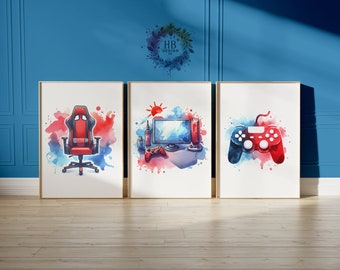 Gaming Posters - Set of 3 Gamer Prints | Game Bedroom Decor | Gift for Gamers | Gaming Room | Retro Video Game Wall Art Print | Boys Gifts