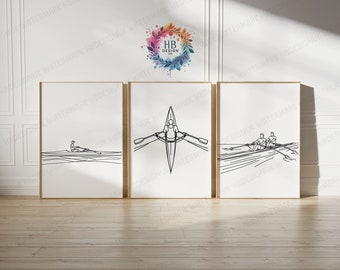 Minimalist Rowing Print Set - Set of 3 Rower Posters | Colorful Watercolor Decor | Decoration Decor | Gift for Rower | Rowing Boat Wall Art