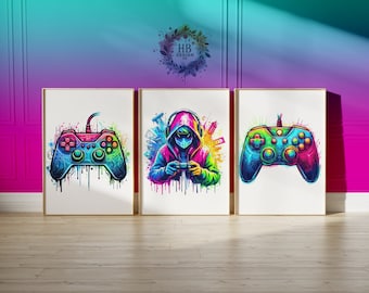 Controller Print Gaming Poster - Set of 3 Gamer Prints | Game Bedroom Decor | Gift for Gamers | Gaming Room | Video Game Wall Art Print