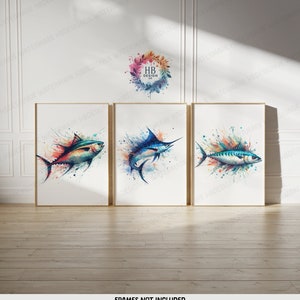Sea Fishing Wall Art - Set of 3 Fish Prints | Fishing Gifts for Men | Watercolour Art | Angler Illustration Prints | Angling Gift