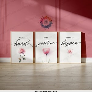 Pink Home Office Prints - Set of 3 Posters | Minimalist Desk Decor | Work From Home Wall Art | WFH Gifts | Coworker Workplace Pictures