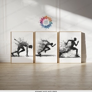 Leichtathletik Print 3er-Set Läufer Poster | Sprinter Gemälde | Dekoration Decor | Laufende Kunst Poster Geschenke | Geschenk ausgeführt