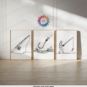Minimalist Fishing Prints - Set of 3 Fisherman Prints | Fishing Gifts for Men | Line Drawing Art | Angler Wall Illustration | Angling Gift