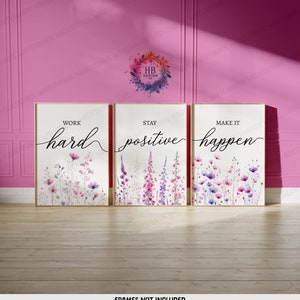 Pink Home Office Prints - Set of 3 Posters | Minimalist Desk Decor | Work From Home Wall Art | WFH Gifts | Coworker Workplace Pictures