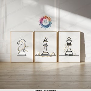 Minimal Chess Prints - Set of 3 Boho Posters | Chess Player Gift | Line Drawing Print | Home Decor Print | Chess Lover Wall Art | Kids Gifts