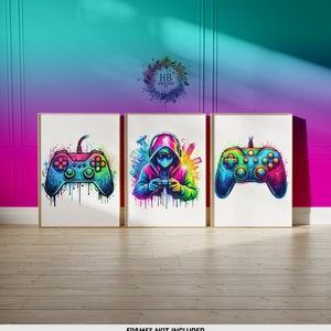 Controller Print Gaming Poster - Set of 3 Gamer Prints | Game Bedroom Decor | Gift for Gamers | Gaming Room | Video Game Wall Art Print