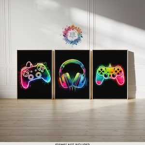 Neon Gaming Print Poster - Set of 3 Gamer Prints | Game Bedroom Decor | Gift for Gamers | Gaming Room | Video Game Wall Art Print