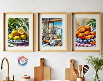 Modern Kitchen Prints - Set of 3 Wall Art | Watercolour Italian Style | Dining Room Decor | Home Room Posters | Gallery Wall Print
